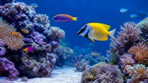 Reef-safe showpiece fish in a mature coral aquarium for 25 Stunning Reef-Safe Fish for Saltwater Aquariums