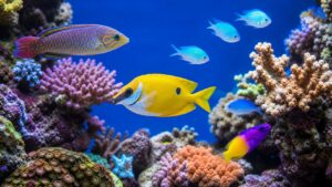 Reef-safe showpiece fish in a mature coral aquarium for Reef-Safe Fish With the Brightest Colors