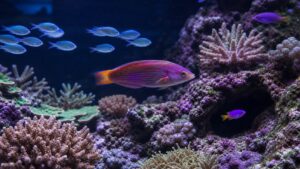 Reef-safe showpiece fish in a mature coral aquarium for The Ultimate Guide to Reef-Safe Showpiece Fish