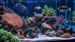 Rare colorful saltwater fish in premium reef aquarium display