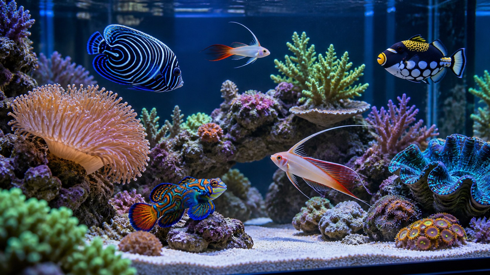 Rare colorful saltwater fish in premium reef aquarium display